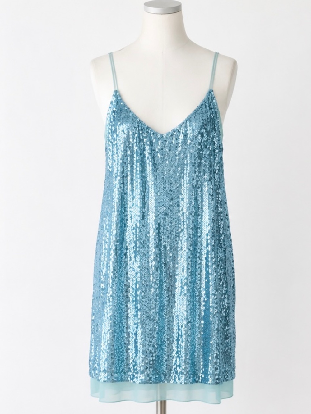 Free People Aqua Blue Sequin Mini Slip Dress Strappy Open Back